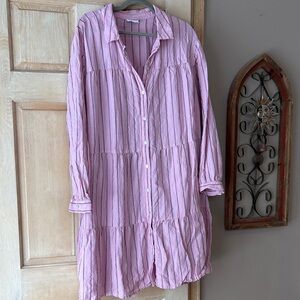 J. Jill Pink and Black Striped Tiered Linen Dress Size 3X